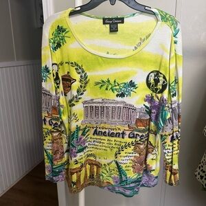 Gaudy Couture Women’s Long sleeve Embellished Top with Ancient Greece Graphic 1X